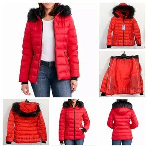Nautica Womens Faux Fur Trim Hooded Midweight Puffer Jacket